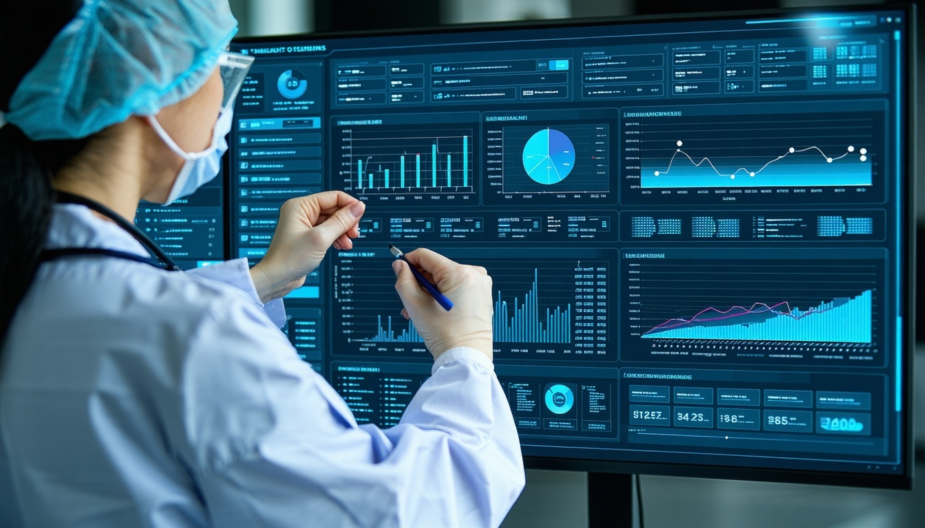 A healthcare professional analyzing data on a digi